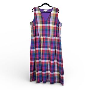 Seasalt Cornwall Organic Cotton Plaid Midi Dress Womens 16 Classic Sustainable